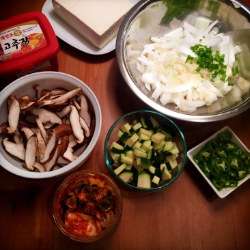 prepping for spicy korean soup